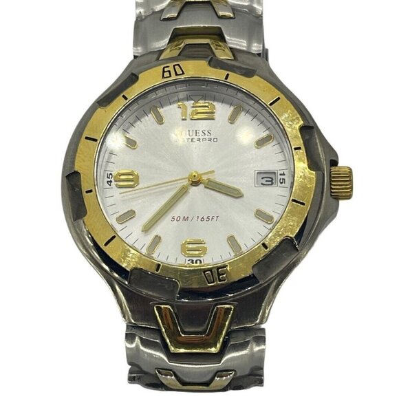 Guess Waterpro G65025G Men's Watch Two Tone White Dial Date Stainless Steel - Picture 1 of 8